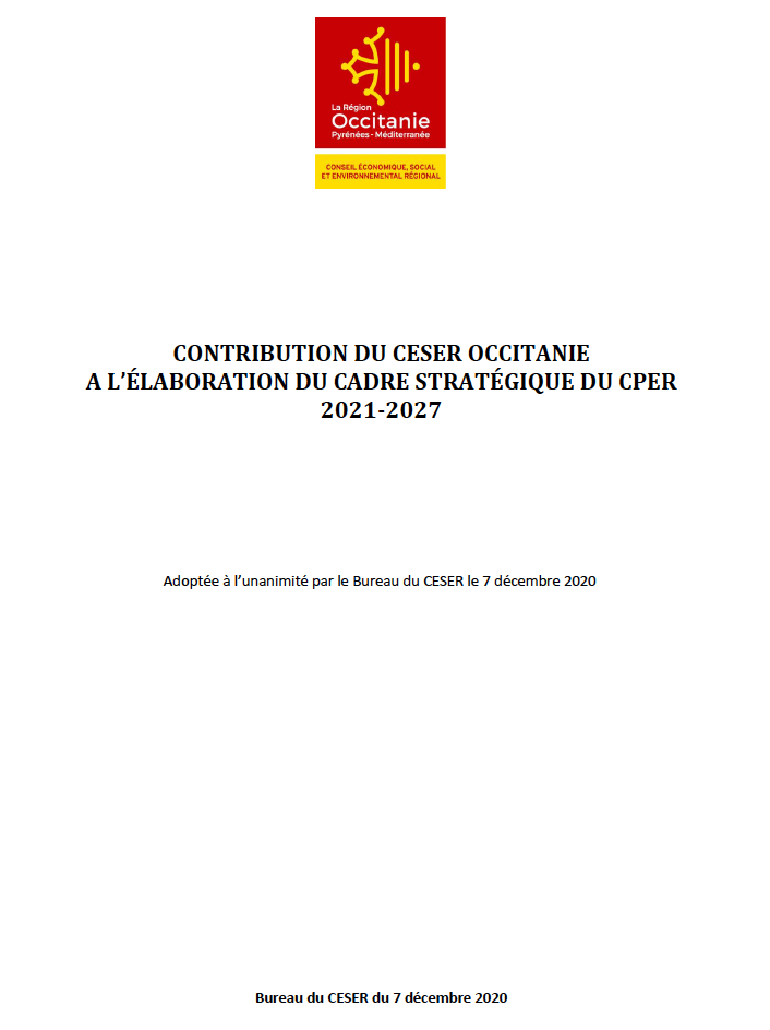 CONTRIBUTION DU CESER OCCITANIE À L’ÉLABORATION DU CADRE STRATÉGIQUE DU CPER 2021-2027