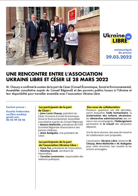 UNE RENCONTRE ENTRE L’ASSOCIATION UKRAINE LIBRE ET LE CESER OCCITANIE